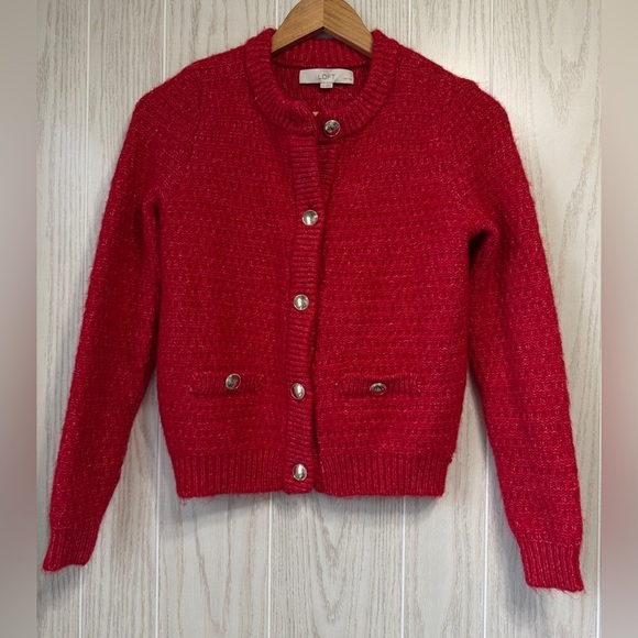 LOFT NEW with TAG Most Popular Women's RED Stitchy Sweater Jacket - Size SP NEW - Picture 5 of 6